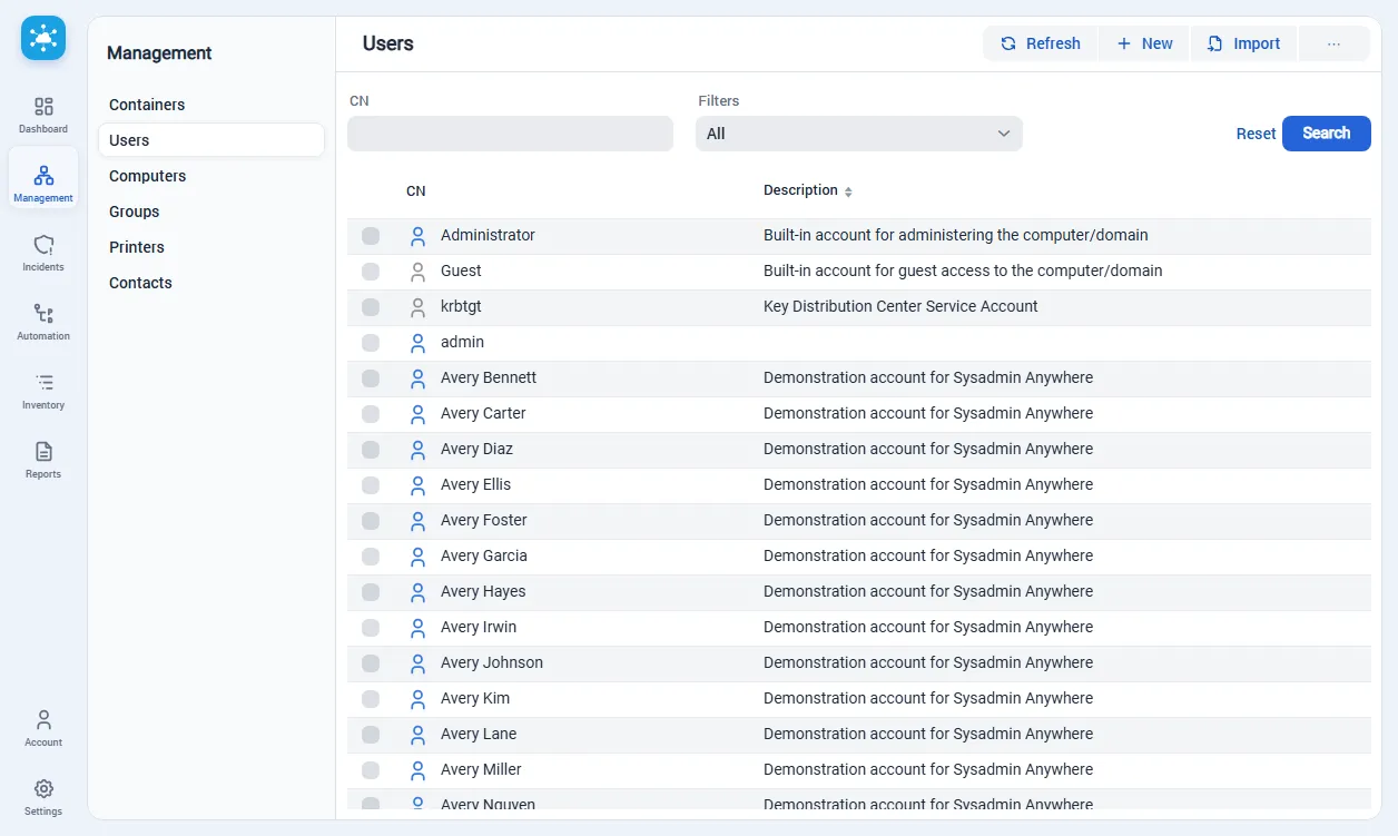 Users list in Sysadmin Anywhere 5